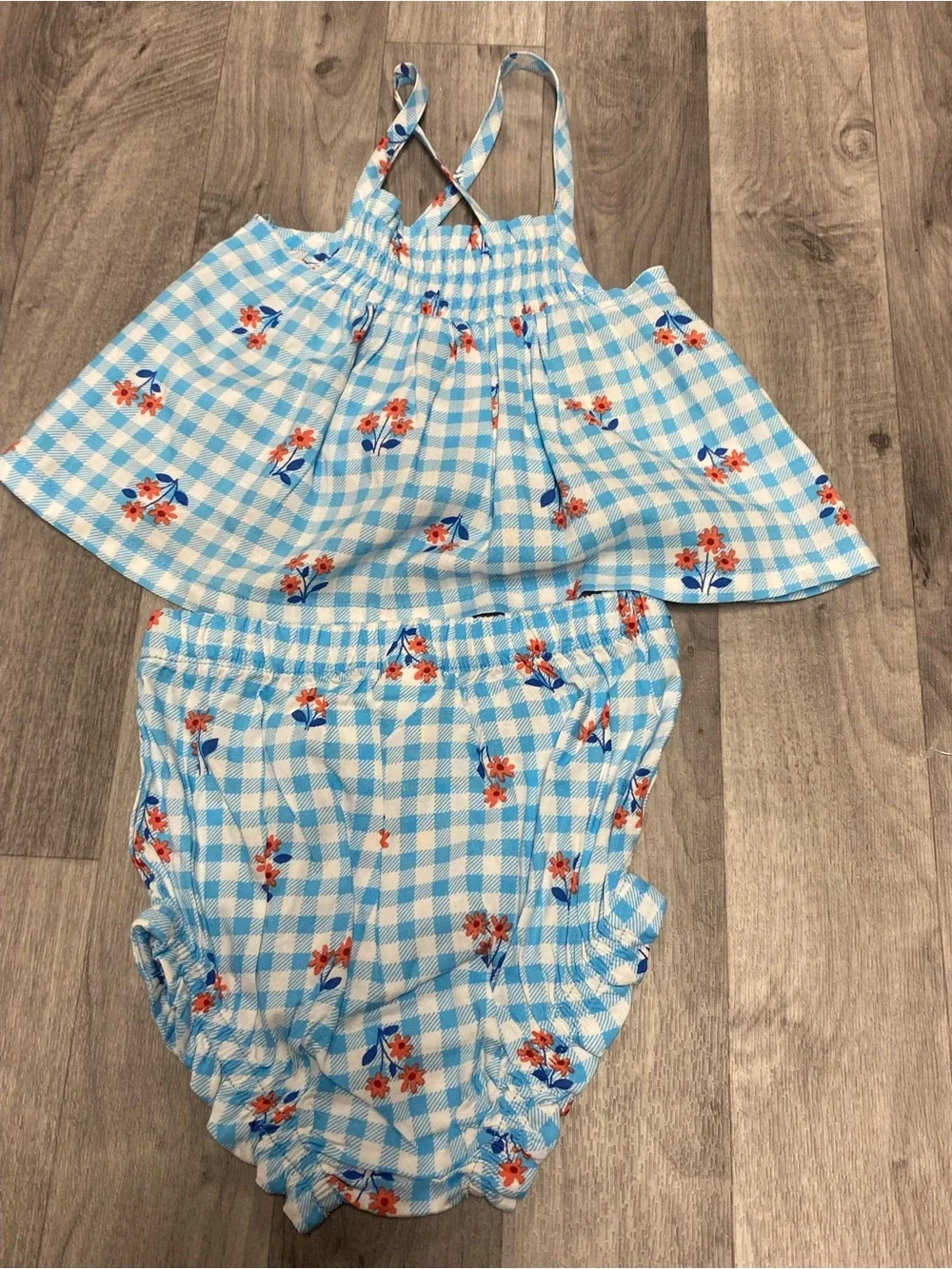 Cat & Jack Blue Gingham Floral Diaper Cover Set